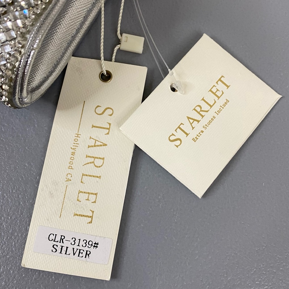 NWT Starlet Hollywood CA Silver Sparkling Stone Clutch Bag Shoulder Purse - Picture 14 of 16